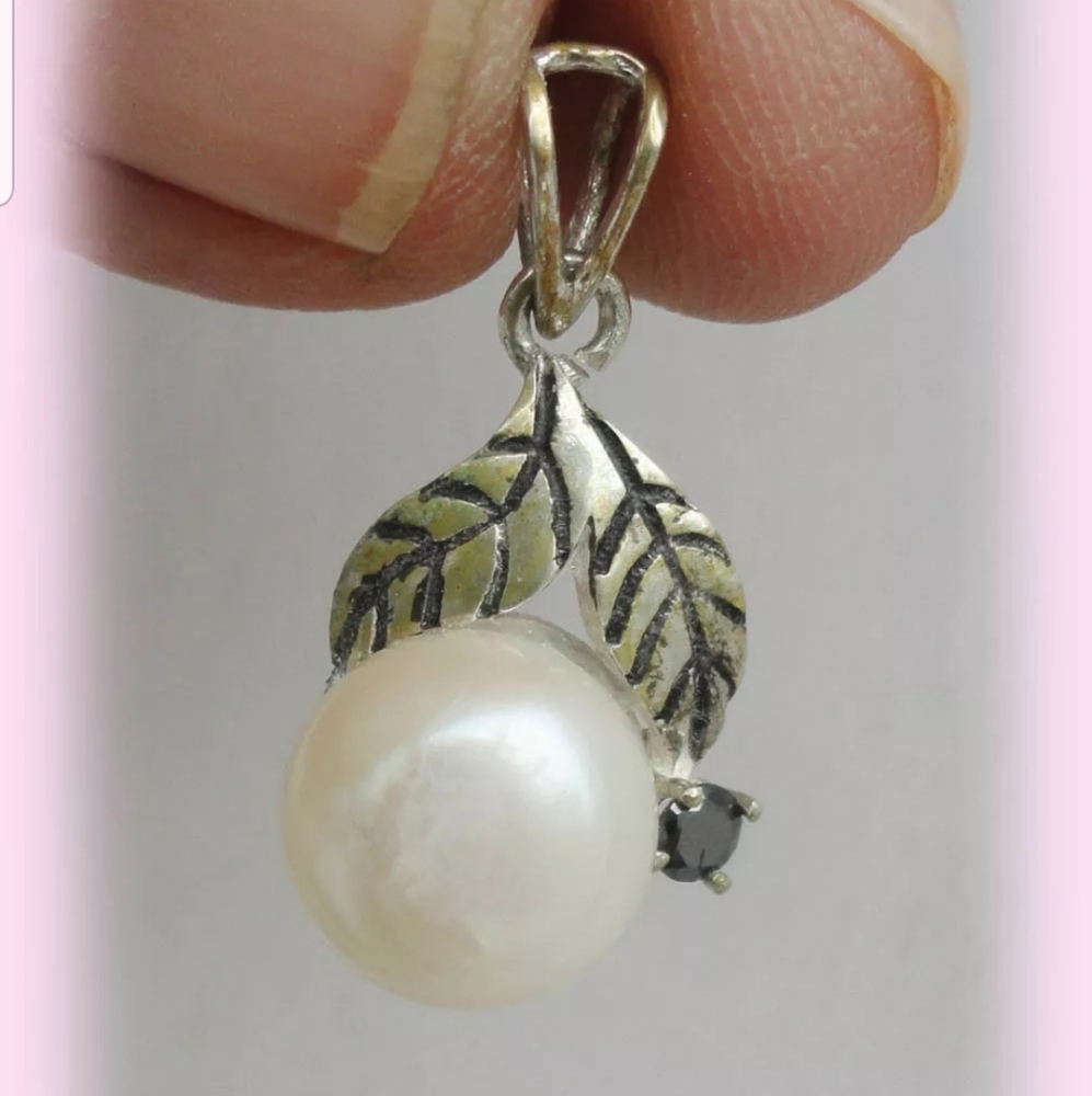 925 silver black diamond pearl necklace
